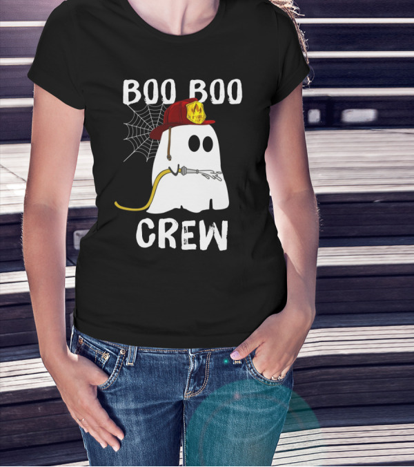 Boo Boo Crew Ghost Firefighter Web Badge T-Shirt
