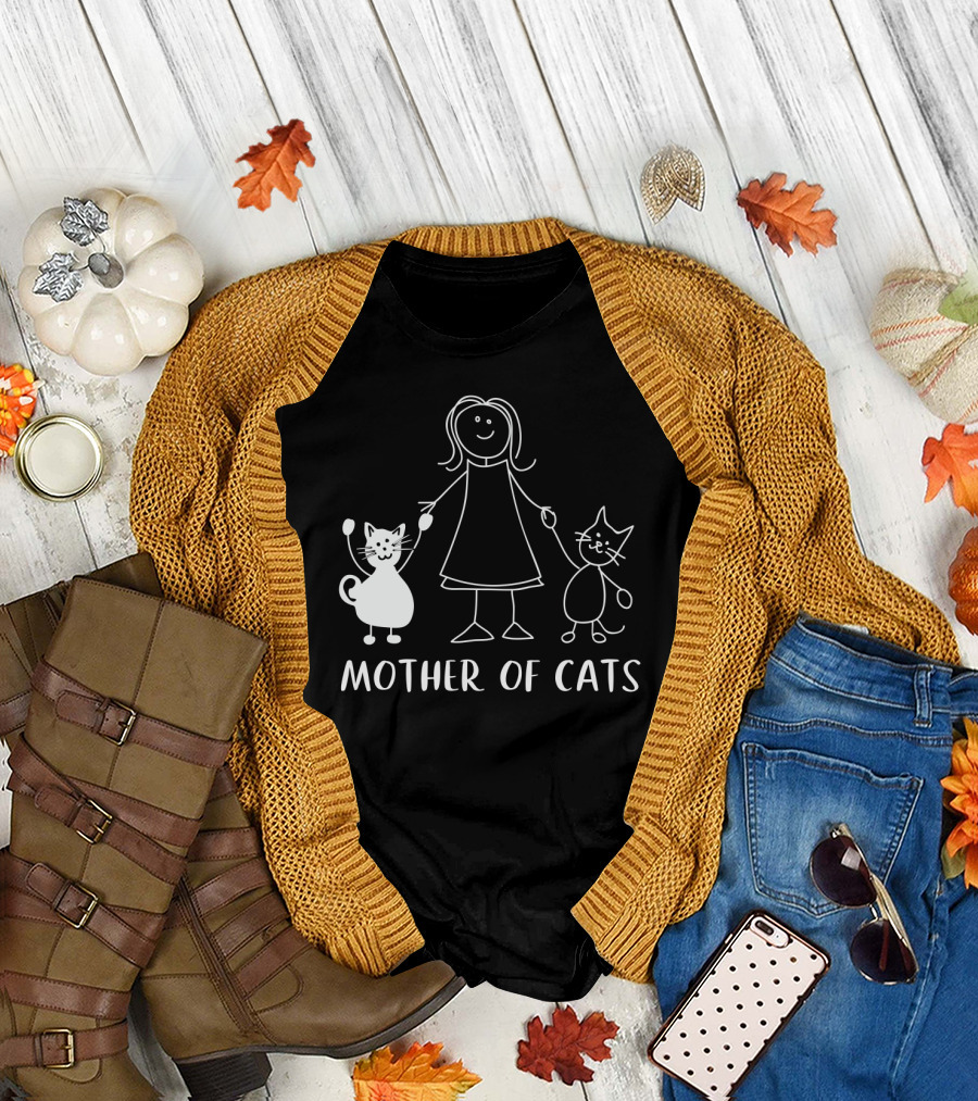 Mother Of Cats Stick Figure With Cats T-Shirt