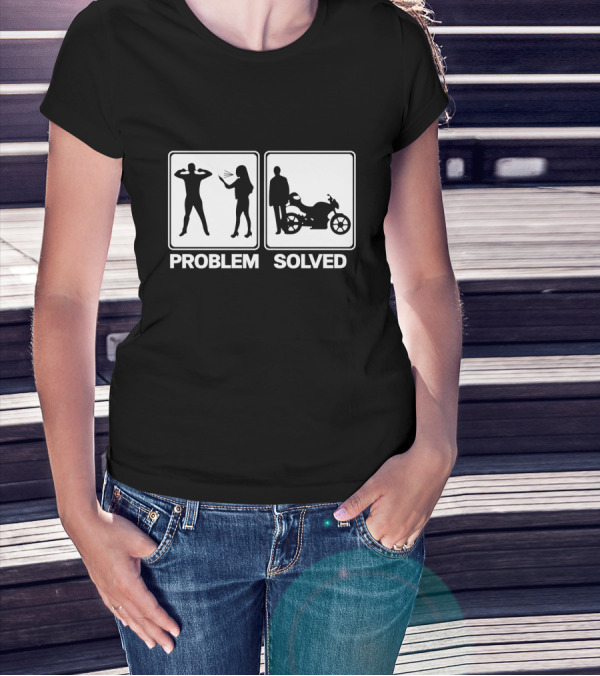 Problem Solved Biker Motorcycle Silhouette Humor T-Shirt