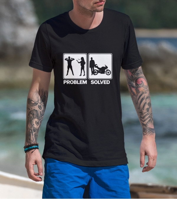 Problem Solved Biker Motorcycle Silhouette Humor T-Shirt