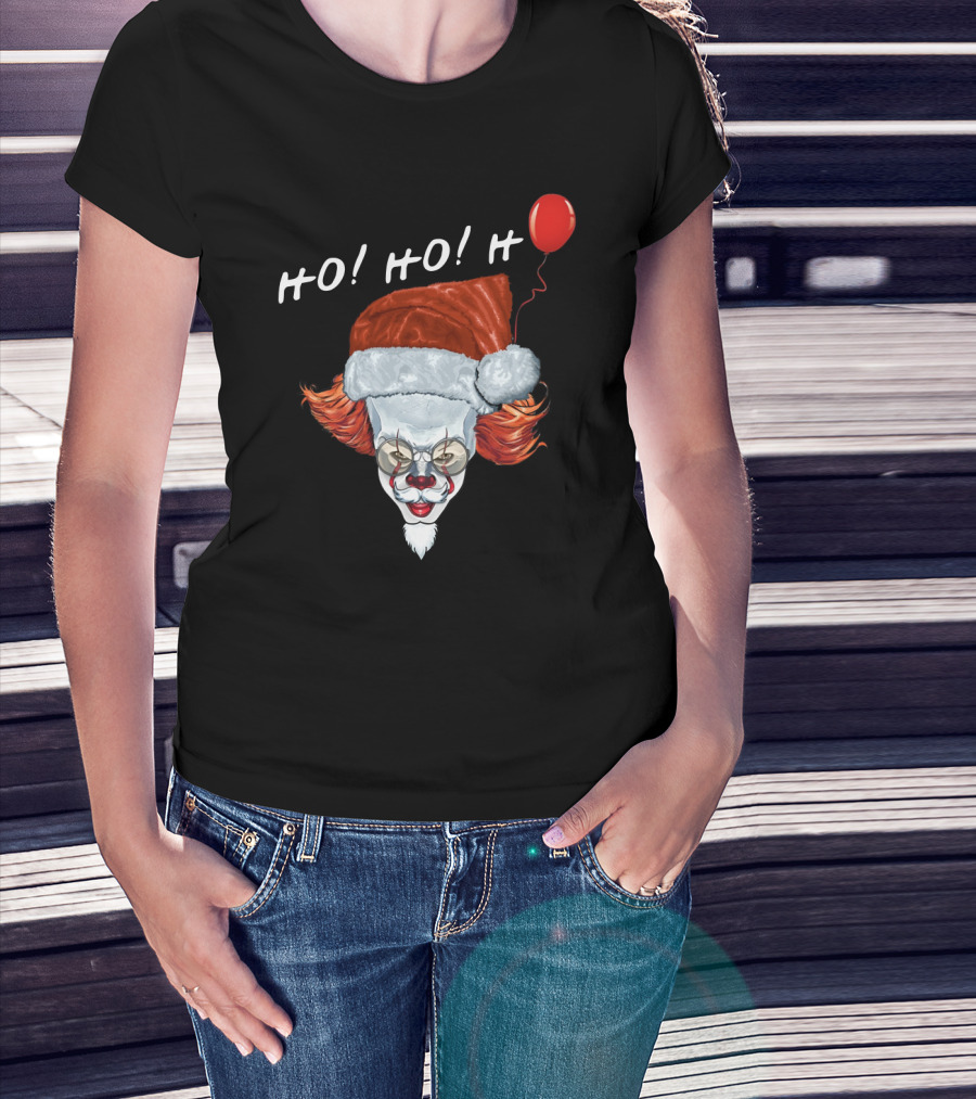 HO HO HO Novel Killer Clown Santa With Red Balloon T-Shirt