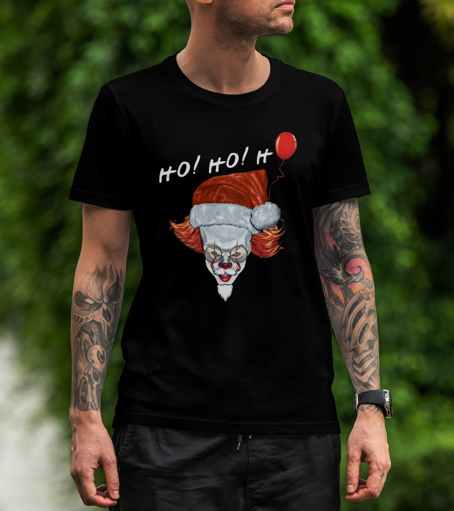 HO HO HO Novel Killer Clown Santa With Red Balloon T-Shirt