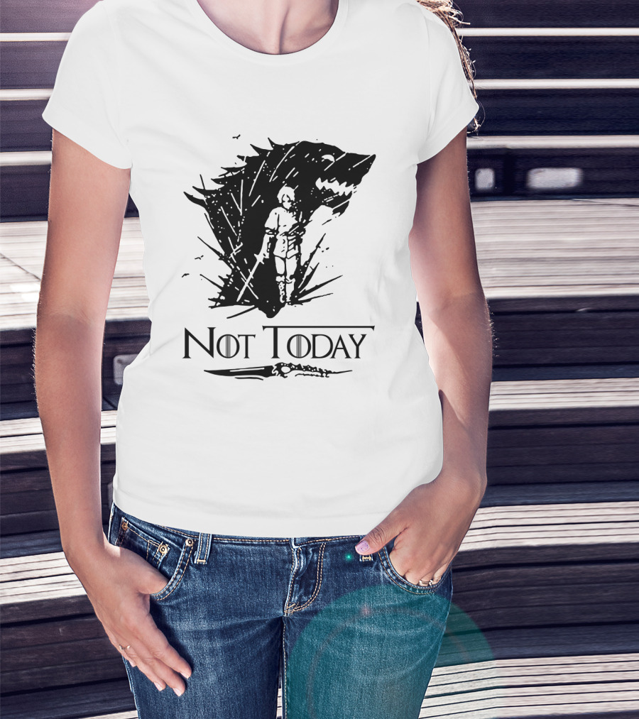 Not Today Sword Character With Direwolf Shadow T-Shirt