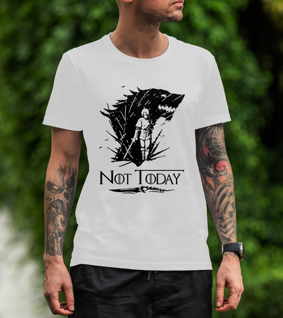 Not Today Sword Character With Direwolf Shadow T-Shirt