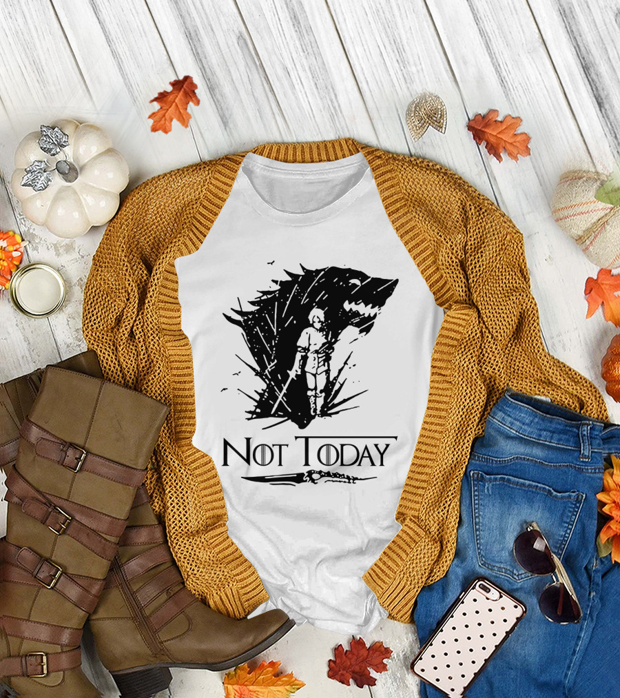 Not Today Sword Character with Direwolf Shadow T-Shirt