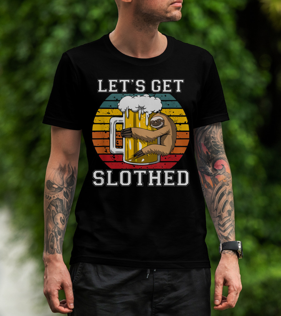 LET'S GET SLOTHED Retro Beer Mug And Sloth Hug T-Shirt