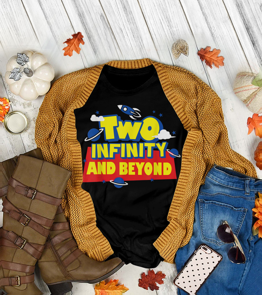 Two Infinity and Beyond 2nd Birthday Rocket and Planets T-Shirt