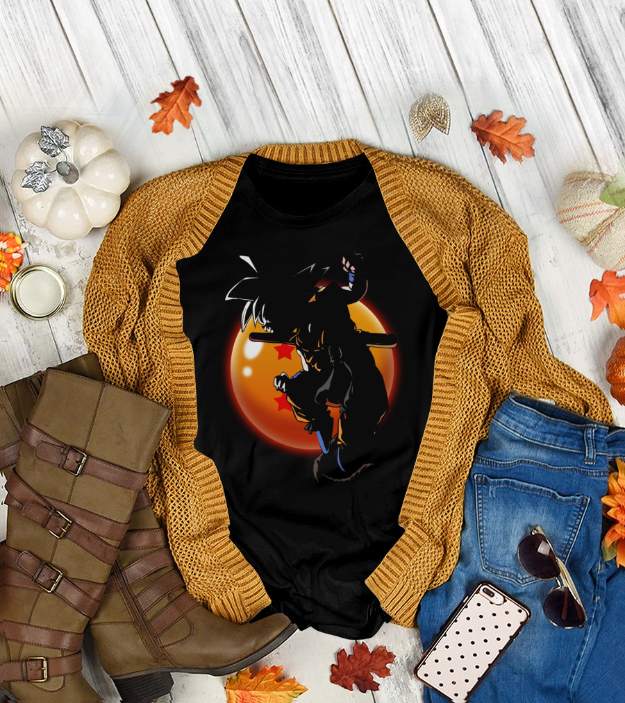Saiyan Rules Dragon Ball Z Goku Silhouette with Four-Star Dragon Ball T-Shirt