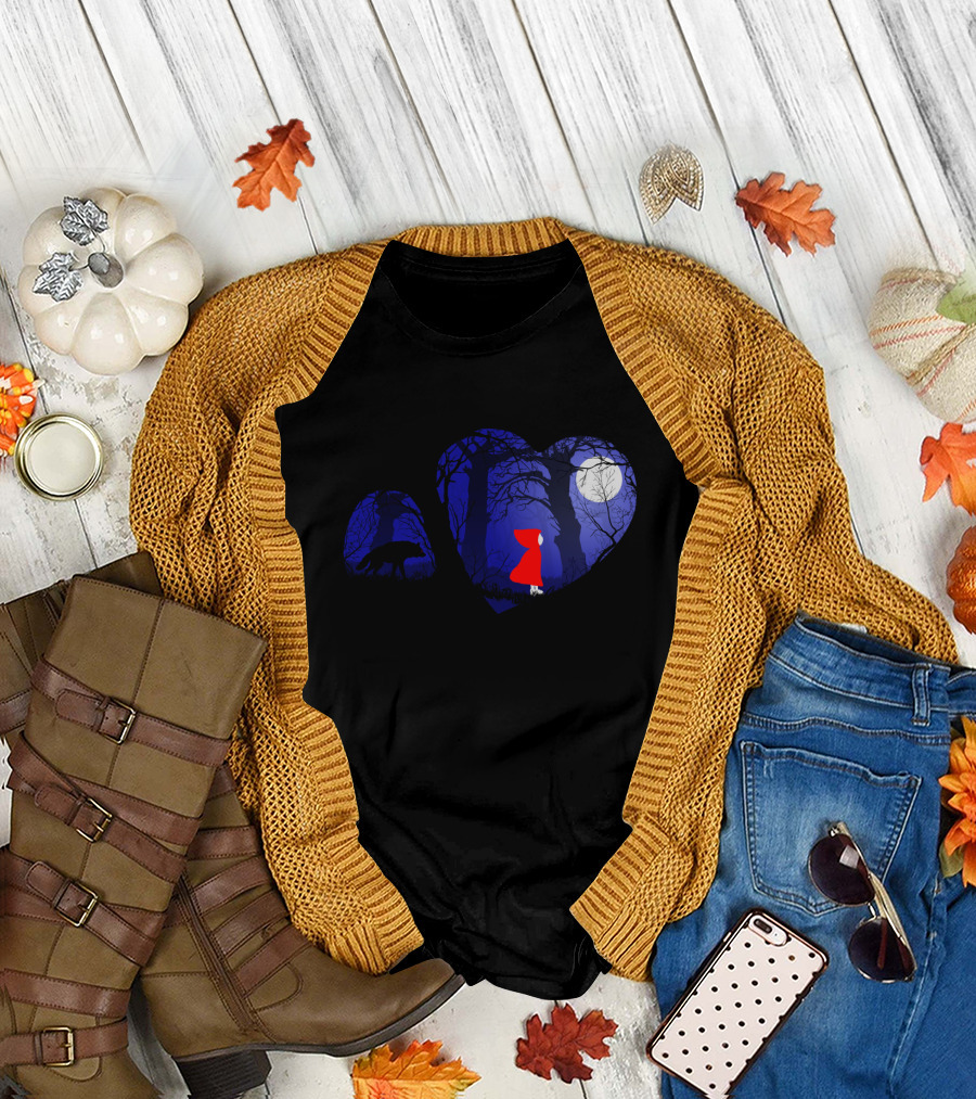 Red Riding Hood Dusk In The Woods Wolf Moonlit Night T-Shirt