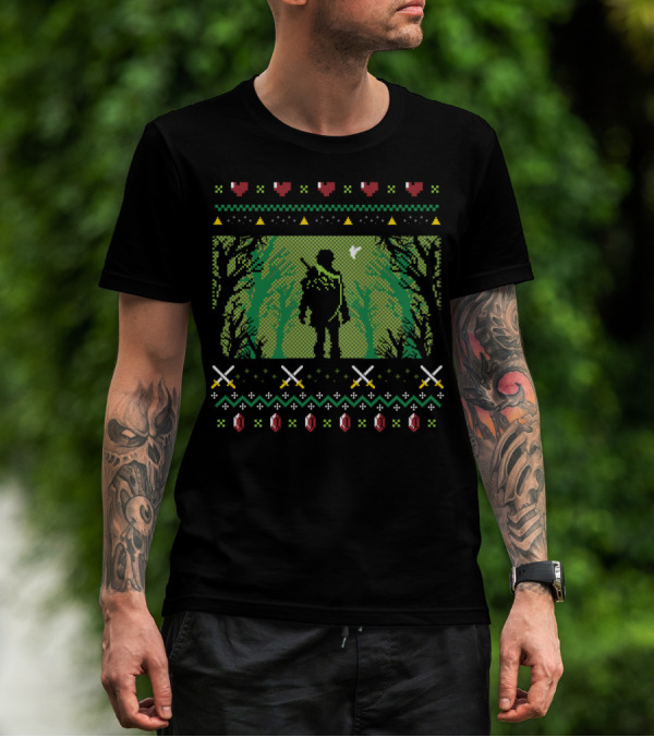 Legend Of Zelda Link Forest Pixel Art Hearts Swords Rupees T-Shirt