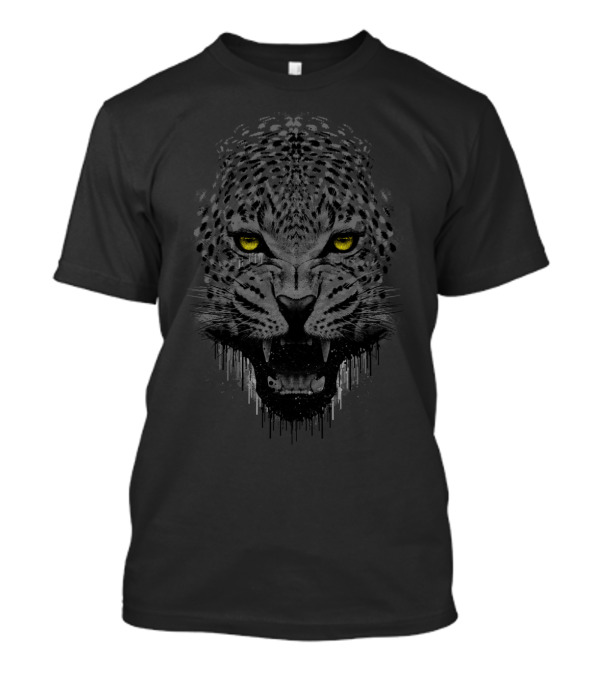 Black Panther Fierce Yellow Eyes Roaring Leopard Face T-Shirt