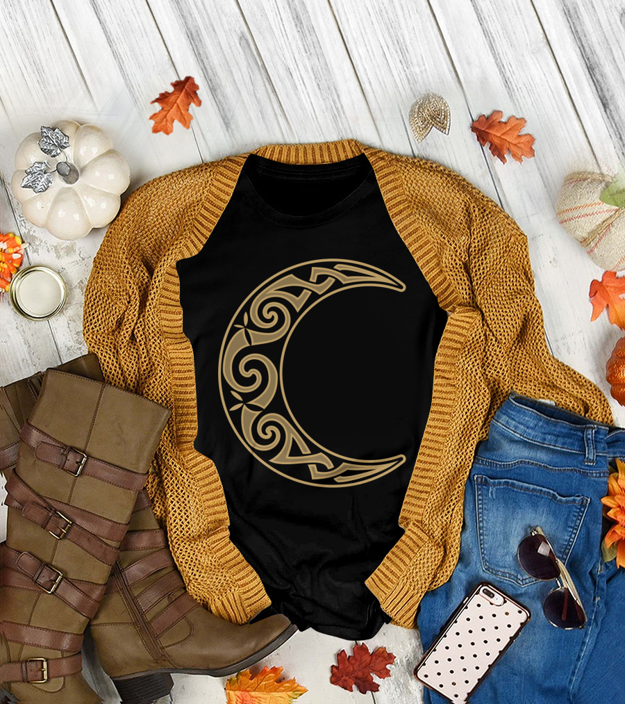 Celtic Gold Moon Viking Swirl Motif T-Shirt