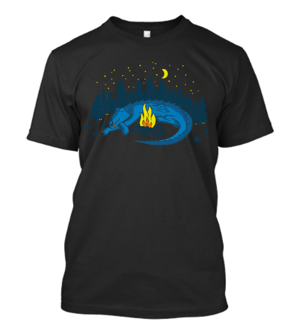 Happy Camper Dragon By Campfire Under Stars T-Shirt