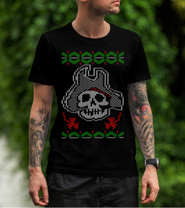 Pirate Hat Skull Christmas Sweater Pattern Holiday T-Shirt