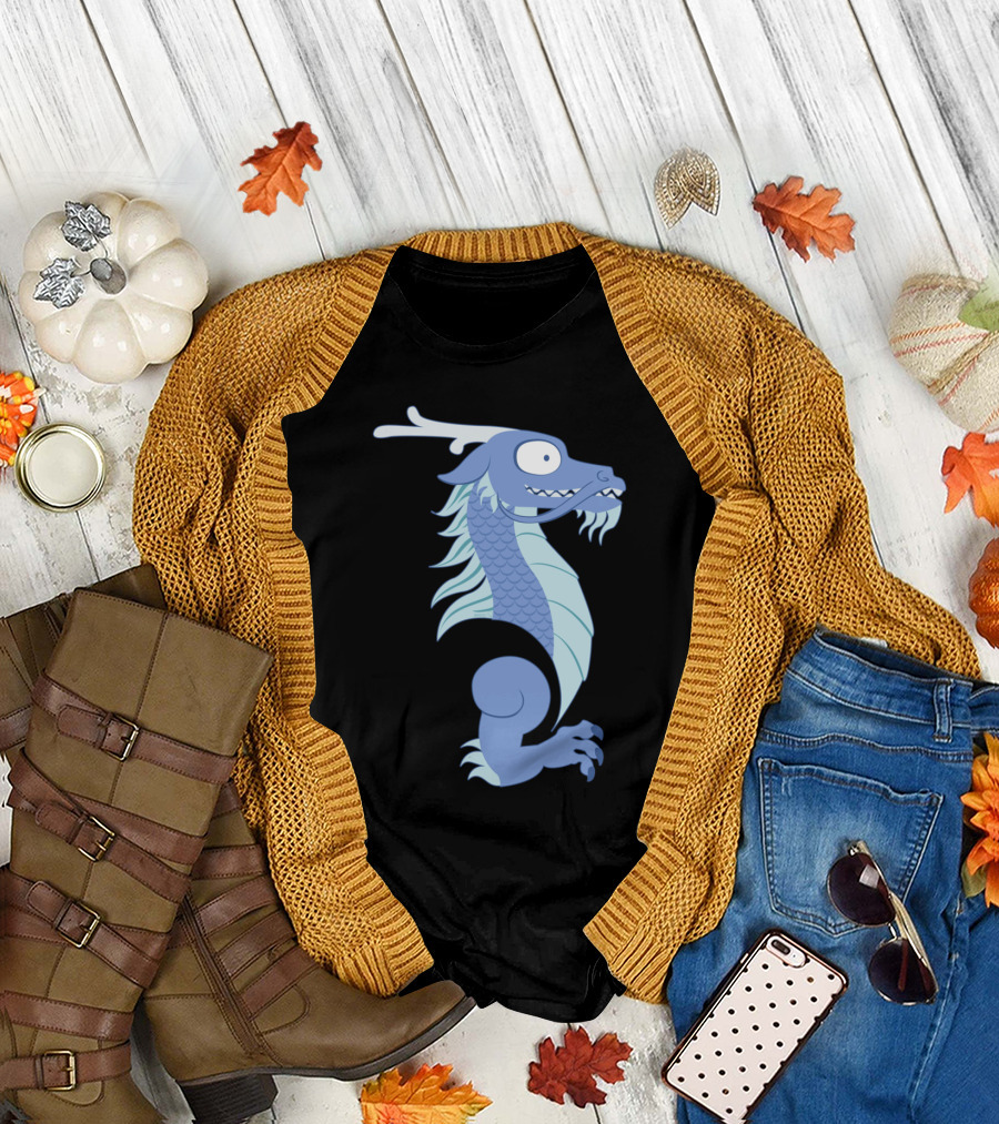 Silly Beasty The Ryu Comical Blue Dragon Character Cartoon T-Shirt