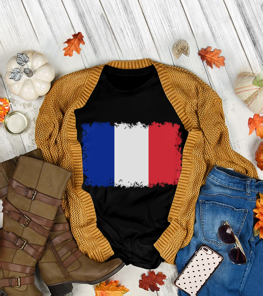 Flag of France with Distressed Edges Blue White Red T-Shirt
