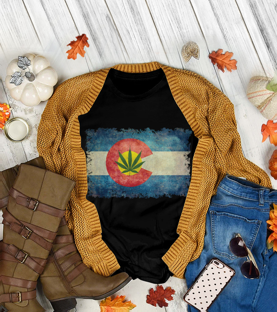 Vintage Colorado Flag Marijuana Leaf T-Shirt