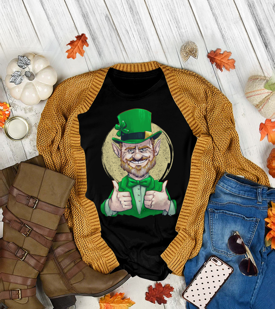 Thumbs Up for Good Luck Irish Patrick Leprechaun with Green Hat and Bow Tie T-Shirt