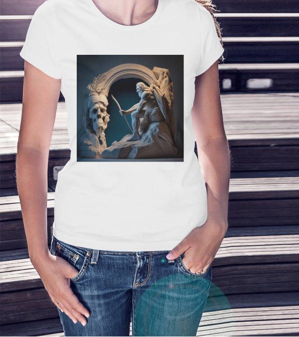 A Strong Old Man Warrior Statuesque Power In Mythical Stone Arch T-Shirt