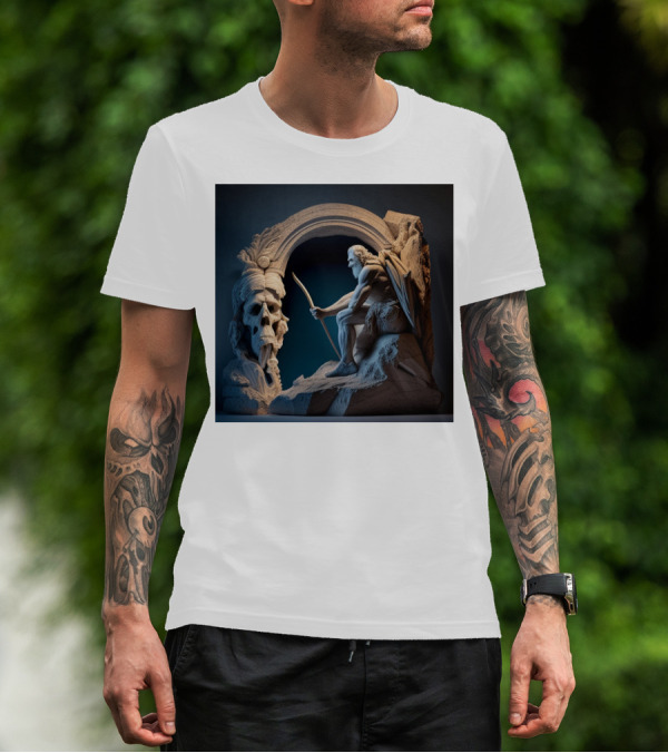 A Strong Old Man Warrior Statuesque Power In Mythical Stone Arch T-Shirt