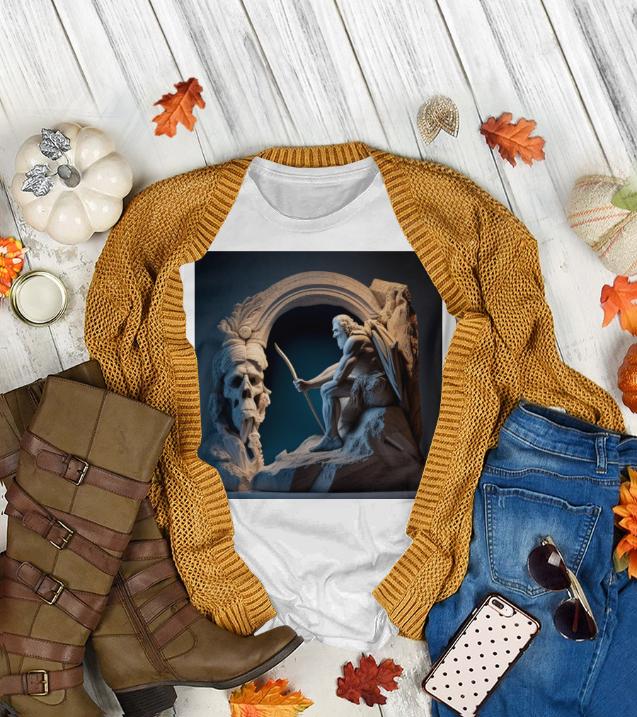 A Strong Old Man Warrior Statuesque Power in Mythical Stone Arch T-Shirt