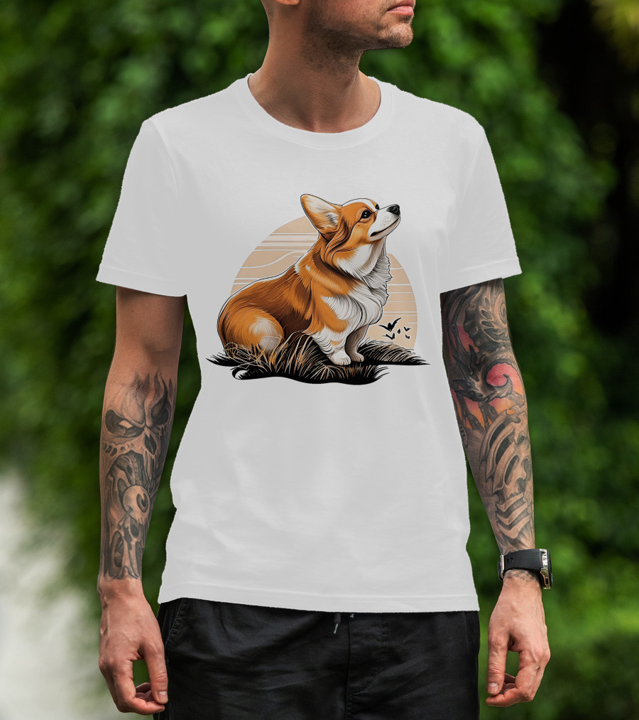 Corgi Dog Cute Sunset Scene T-Shirt