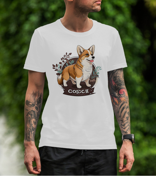 Corgi Cute Baby Dog Illustration With Floral Background T-Shirt