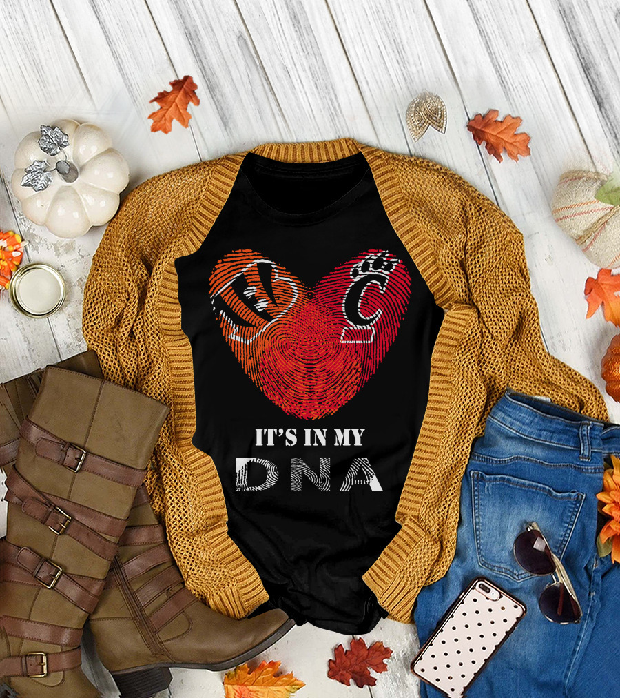 Bengals Cincinnati Bearcats Heart Fingerprint It's In My DNA T-Shirt
