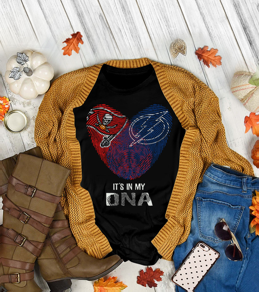 Buccaneers Lightning Heart It's In My Dna Fingerprint T-Shirt
