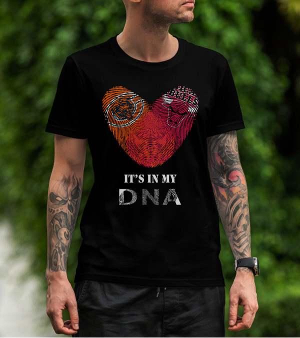 Chicago Bears Bulls Fingerprint Heart It's In My DNA T-Shirt