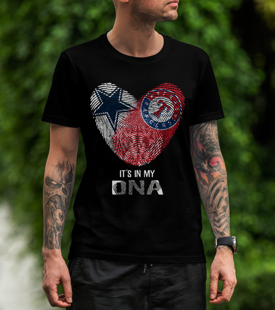 Cowboys Rangers It's In My DNA Fingerprint Heart With Star And Baseball T-Shirt