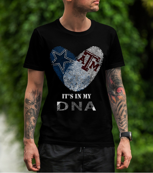 Cowboys Texas A&M Aggies It's In My Dna Fingerprint Heart T-Shirt