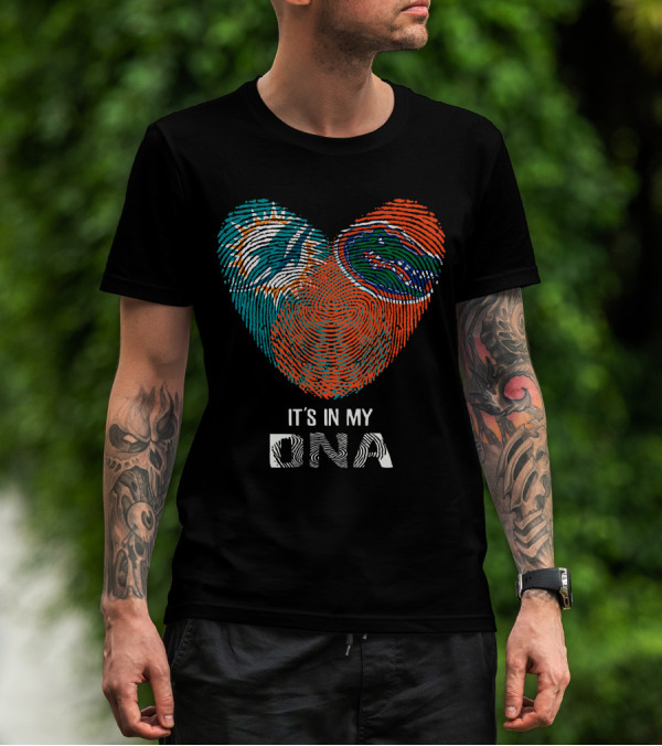 Dolphins Gators It's In My DNA Heart Fingerprint T-Shirt