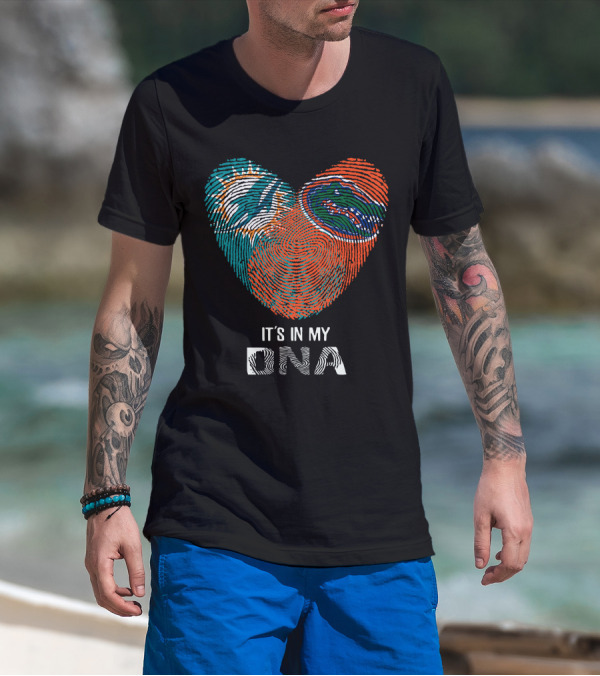 Dolphins Gators It's In My DNA Heart Fingerprint T-Shirt