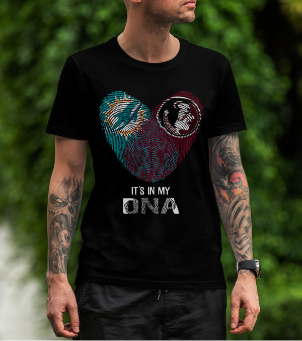 Dolphins Seminoles It's In My DNA Fingerprint Heart T-Shirt