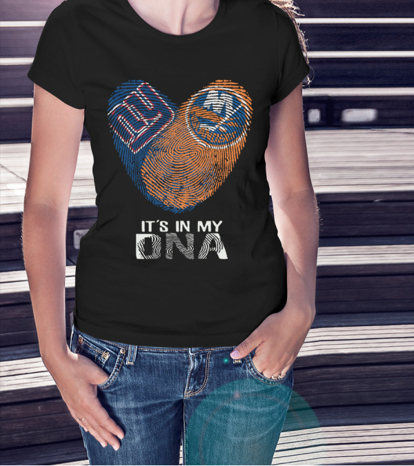 Giants Islanders It's In My DNA Fingerprint Heart Logo Combination T-Shirt