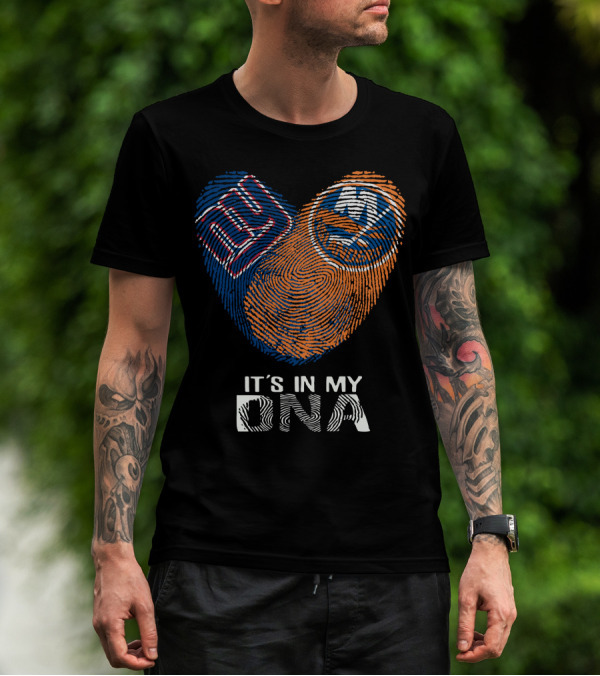 Giants Islanders It's In My DNA Fingerprint Heart Logo Combination T-Shirt