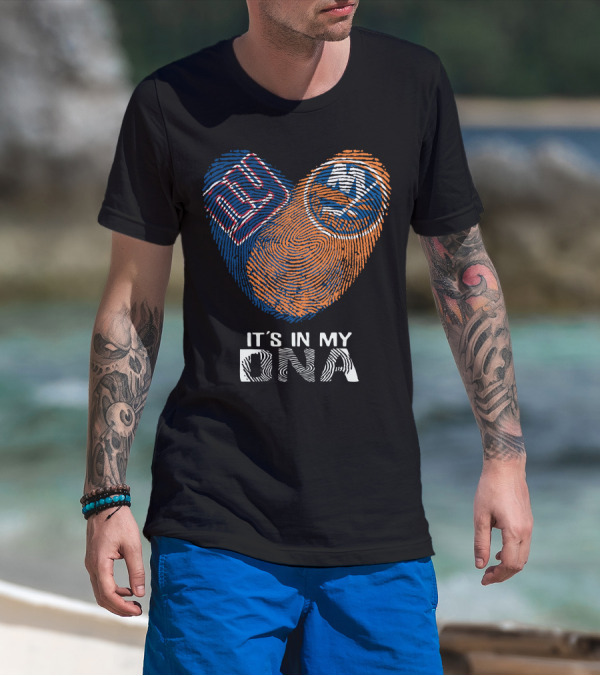 Giants Islanders It's In My DNA Fingerprint Heart Logo Combination T-Shirt