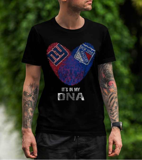 Giants Rangers It's In My DNA Heart Fingerprint T-Shirt