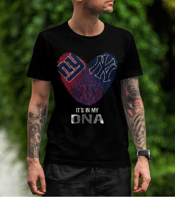 Giants Yankees Fingerprint Heart It's In My DNA T-Shirt