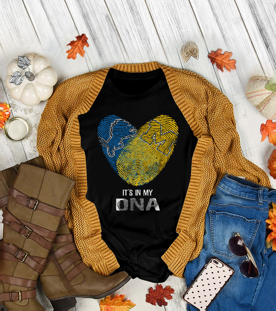 Lions Michigan Wolverines Heart Shaped Fingerprint It's In My Dna T-Shirt