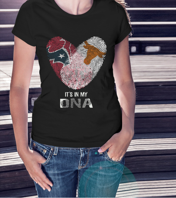 Texans Longhorns Fingerprint Heart It's In My DNA T-Shirt