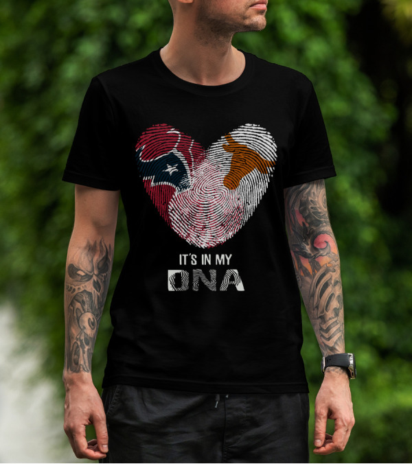 Texans Longhorns Fingerprint Heart It's In My DNA T-Shirt