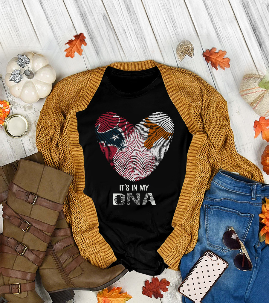 Texans Longhorns Fingerprint Heart It's In My DNA T-Shirt