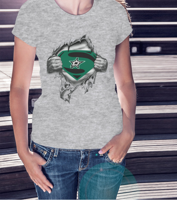 Dallas Stars Hockey Superman Logo Symbol Pullover T-Shirt