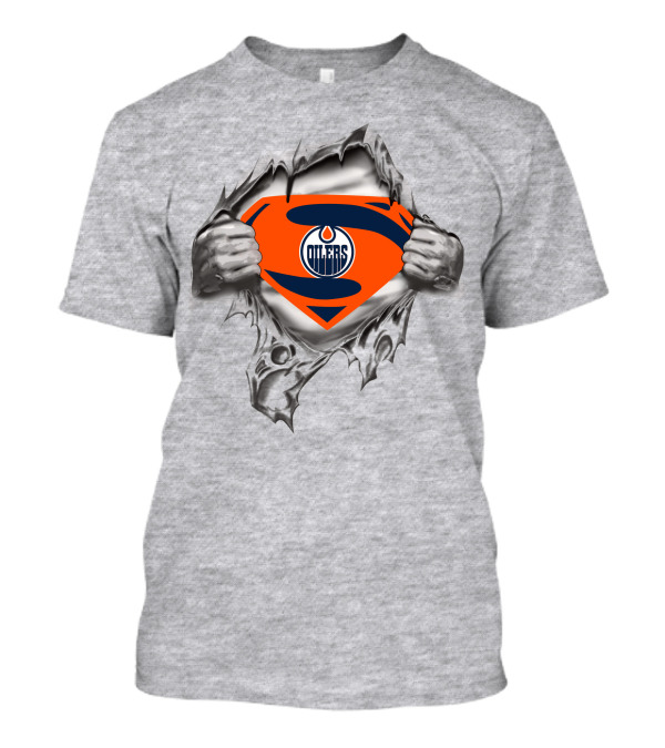 Edmonton Oilers Superman Logo Fusion With Torn Ripped Shirt Effect T-Shirt