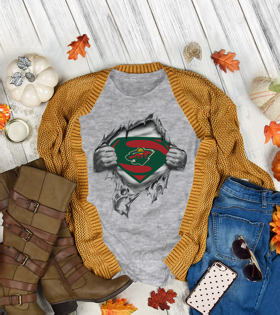 Minnesota Wild Superhero Chest Logo Reveal T-Shirt