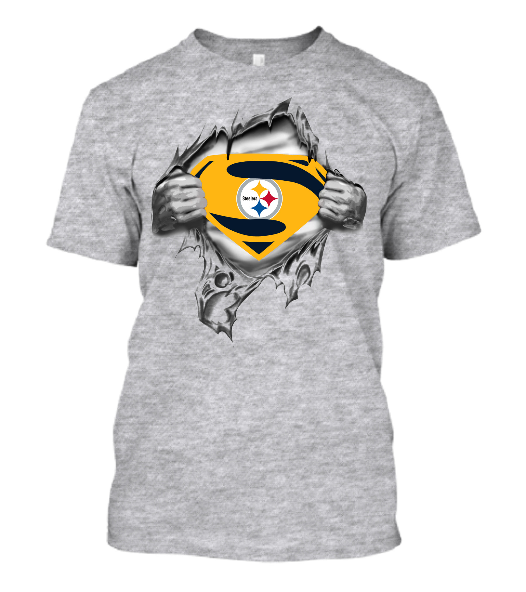 Steelers Super Man Emblem Rip Through Fabric T-Shirt