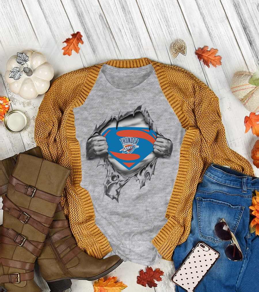 Oklahoma City Thunder Superman Logo with Superhero Costume T-Shirt