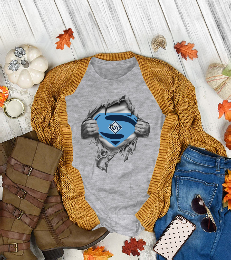 Rays Superman Symbol Logo Torn Chest T-Shirt